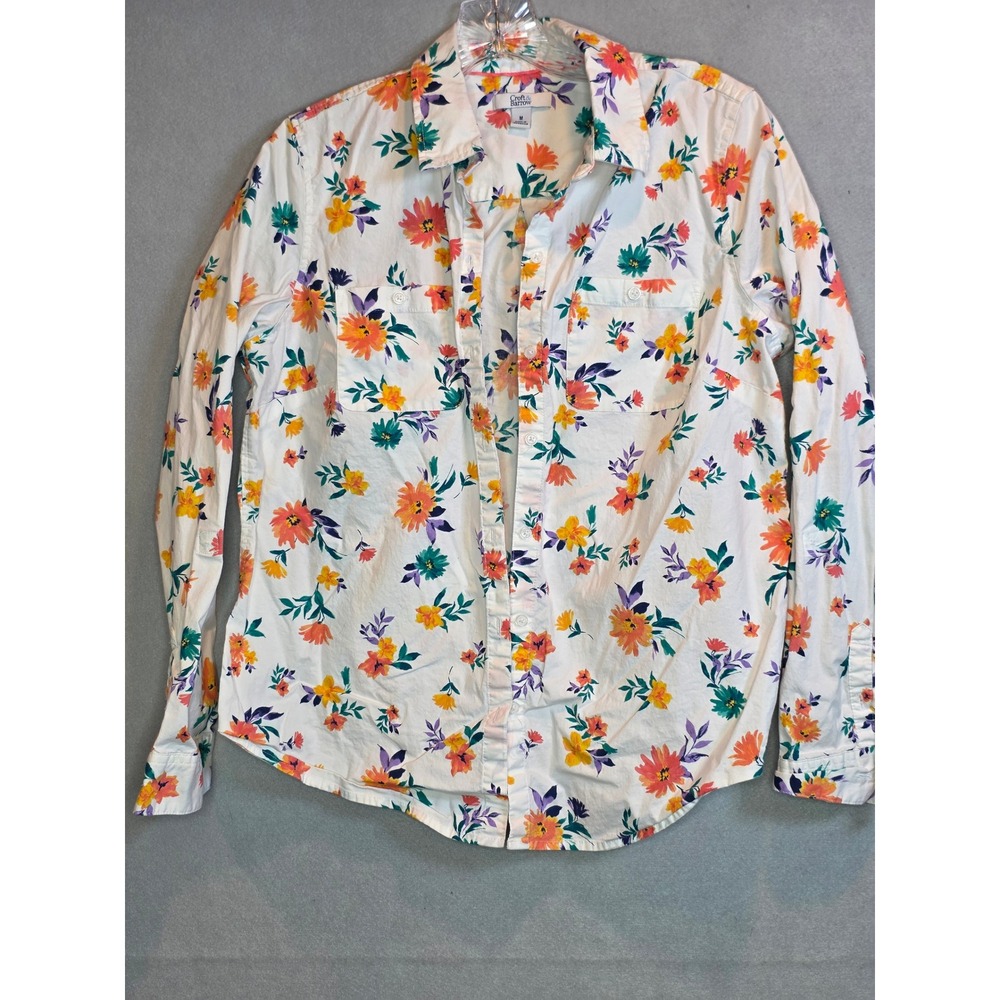 Croft & Barrow Womens Floral Button Down Shirt White Orange Purple Size M